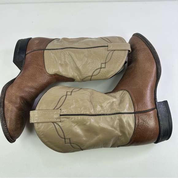 Tony Lama Men's Brown Beige Western Boots - Size 9 EE - Picture 2 of 8